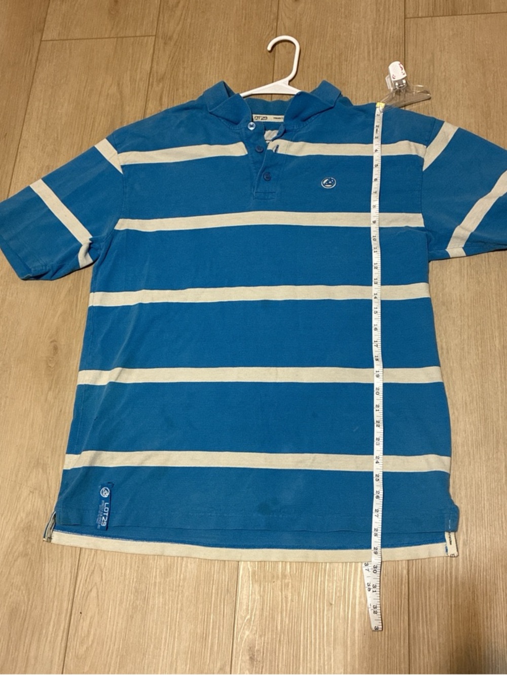 Men's Blue and Cream Striped Polo Shirt
